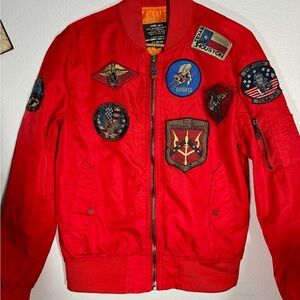 Top Gun MA-1 Bomber Jacket Red Military Flight Patches USAF Men’s